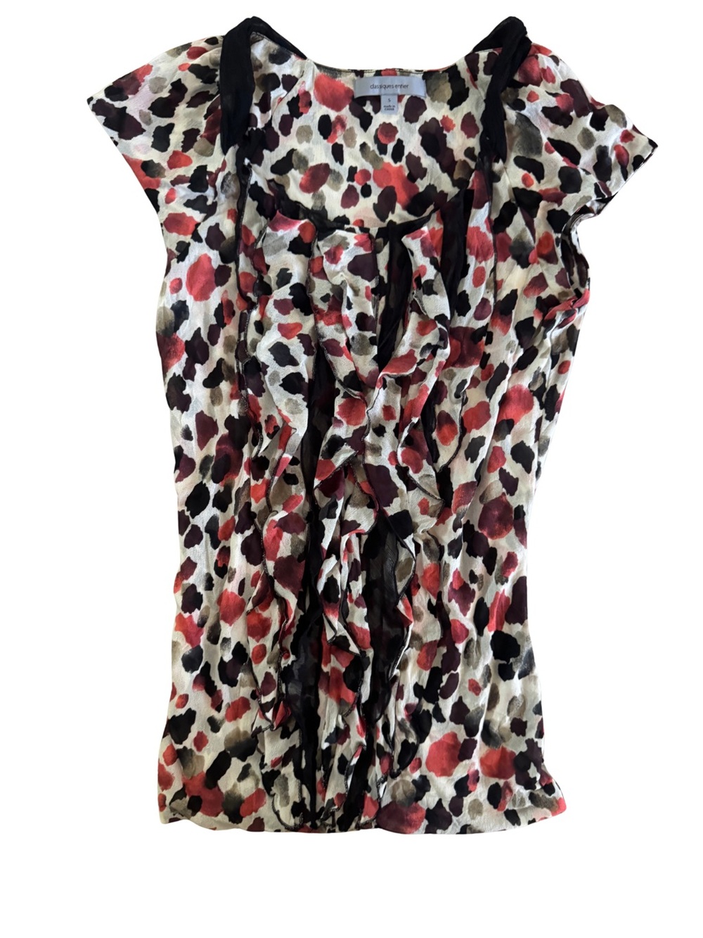 Classiques Entier Red, Black & Cream Printed Ruffle Tank Top